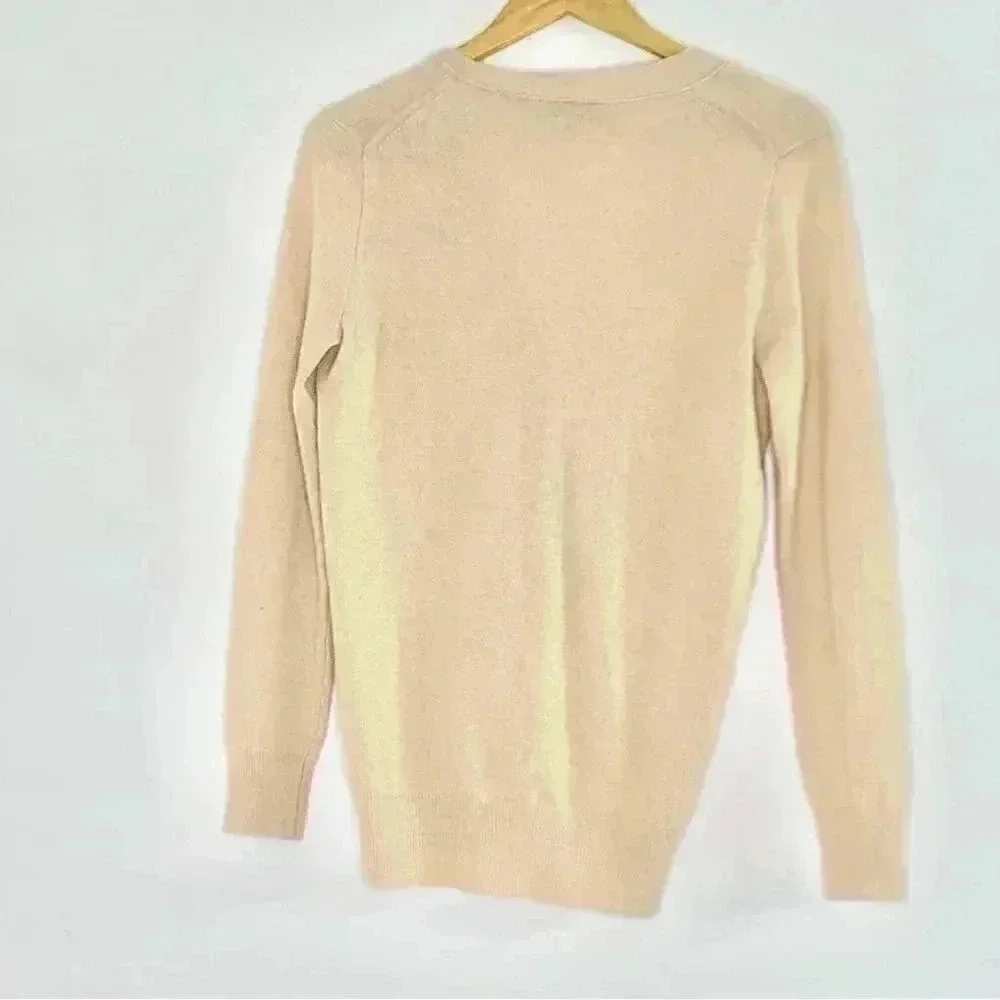 J. Crew E1278  cashmere V-neck Cardigan cream light tan long sleeve sweater xs